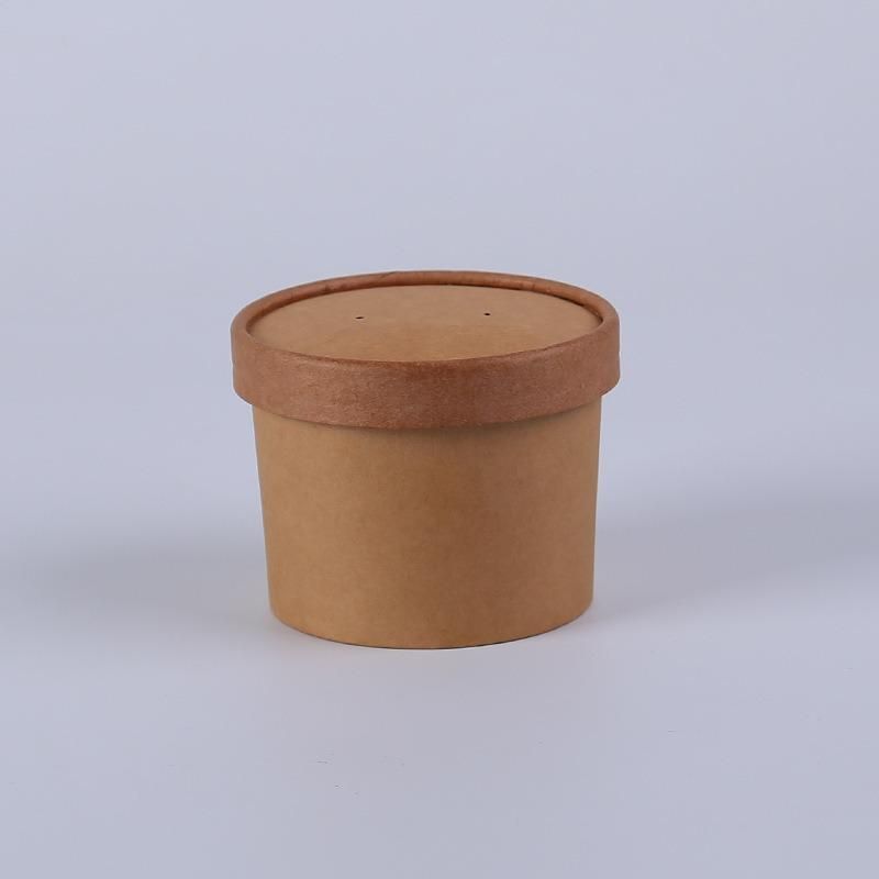 500ml/750ml/1000ml Customized Round Kraft Salad Paper Bowl Hot Food Container with Transparent Lid