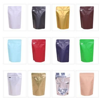 High Barrier Kraft Paper Flat Bottom Stand up Zipper Coffee Bag Custom with Degassing Valve