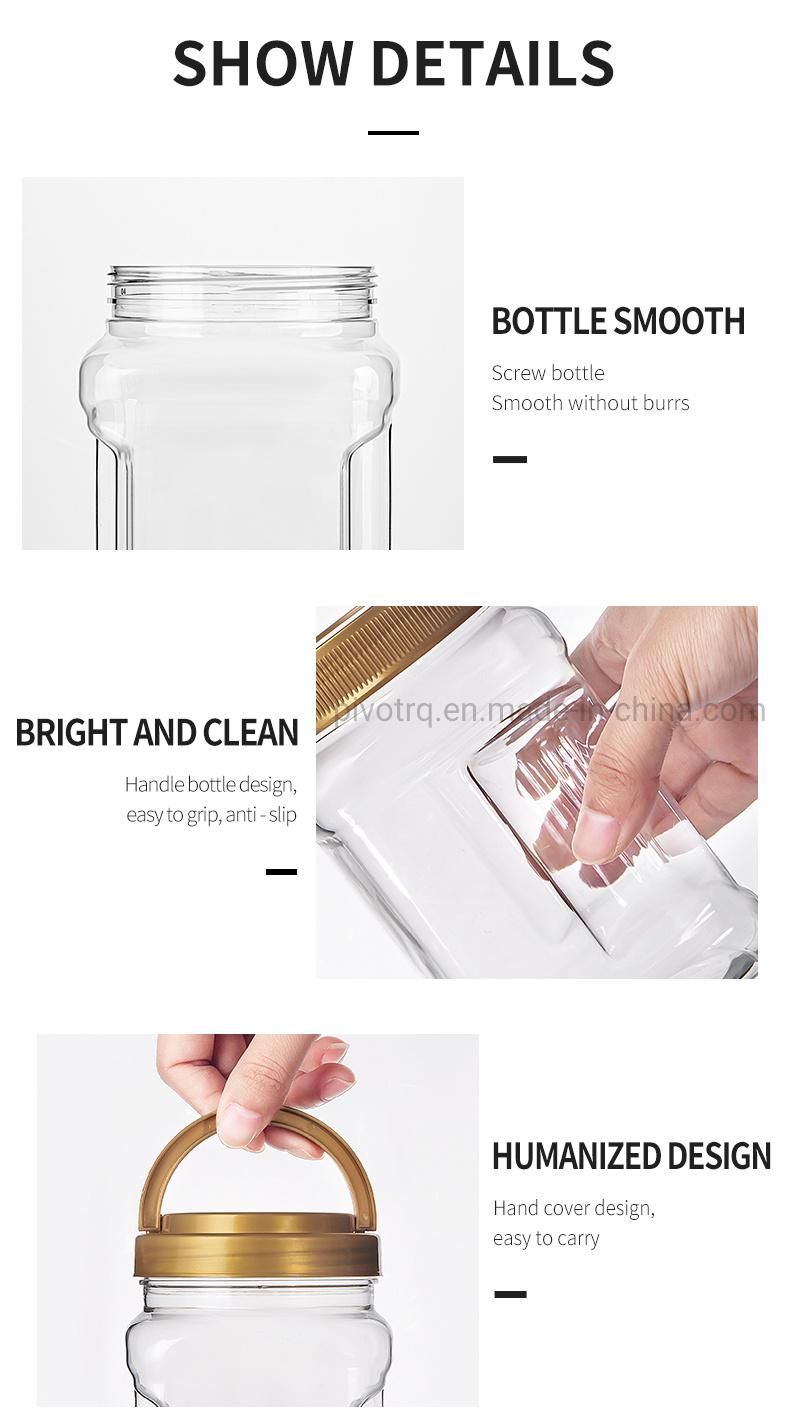 2260ml Square Shape Bottle Transparent Plastic Container Food Candy Can Jar for Cashew