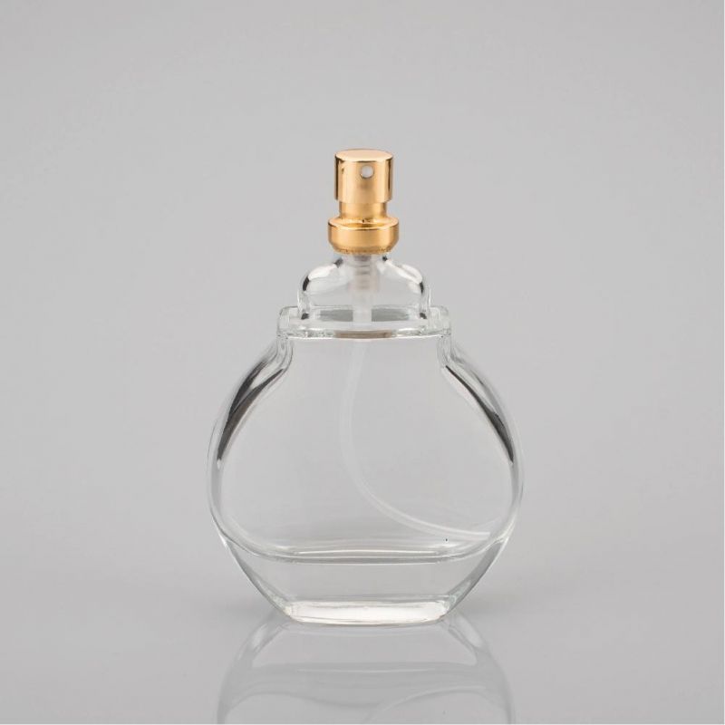 Clear 50ml Empty Glass Perfume Bottle with Gold Aluminium Cap