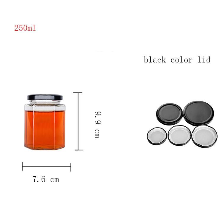 Wholesale 250ml 380ml 500ml Hexagon Food Honey Glass Jam Jars with Lids