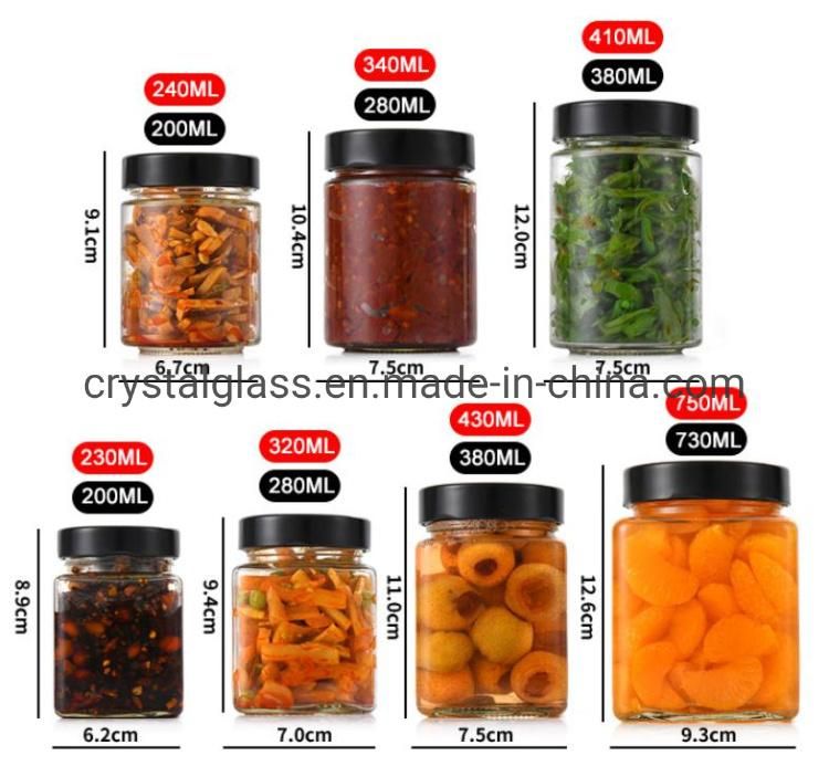 280ml 380ml 500ml Square Food Storage Glass Jar Jam Honey Glass Jar with Twist off Lid 9oz