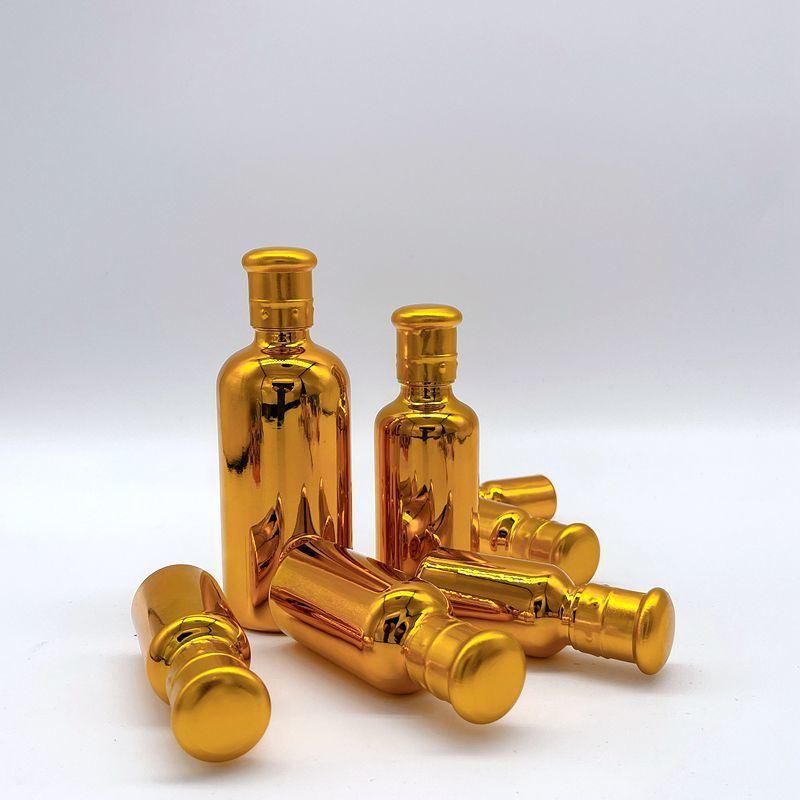 Gold Electroplate Essential Oil Glass Bottles with Cap Dropper for Cosmetic