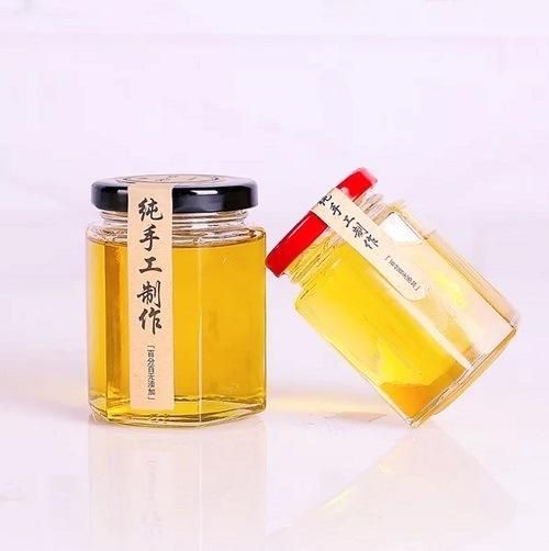 Wholesale Hexagonal Large Capacity Glass Jar for Food Honey Storage with Metal Lid