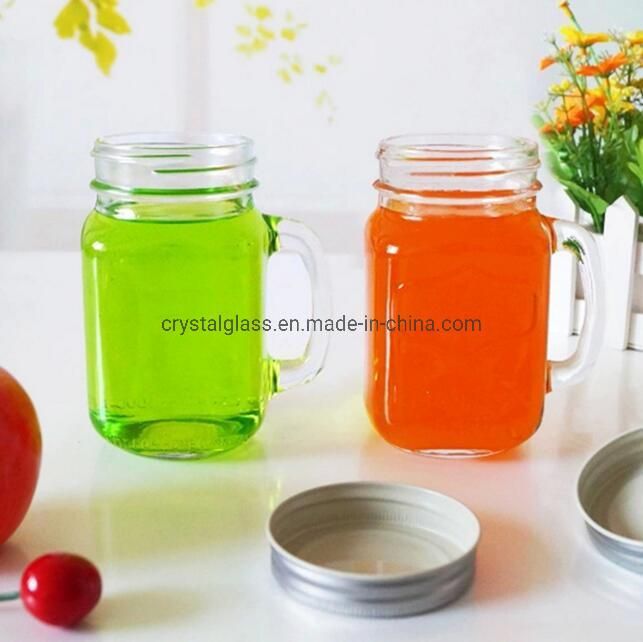 16oz Clear Customs Glass Mason Jar with Handle and Lid