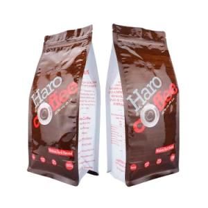 12oz 1kg Glossy Finish Coffee Packaging Flat Bottom Aluminum Foil Coffee Bag with Zipper and Valve Custom Design Printing