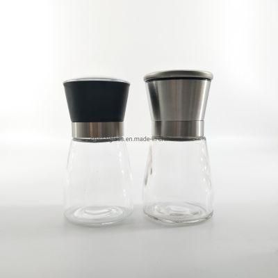 Clear Body Salt and Pepper Mills Glass Grinder Bottle with Lid for BBQ