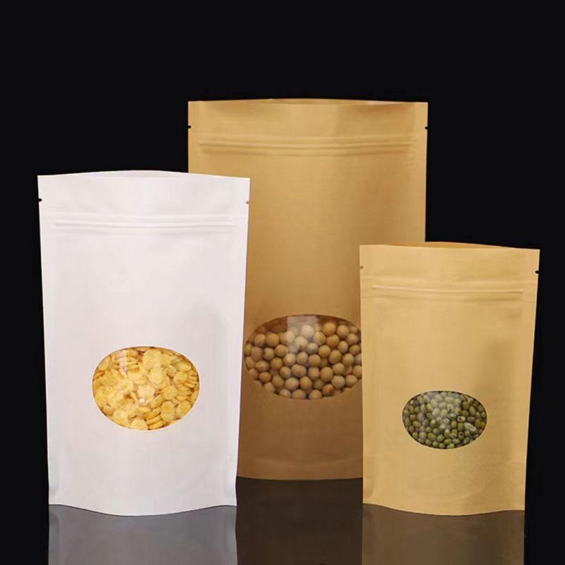 Digital Printing Eco-Friendly Food Container Kraft Paper Bag with Window and Zipper