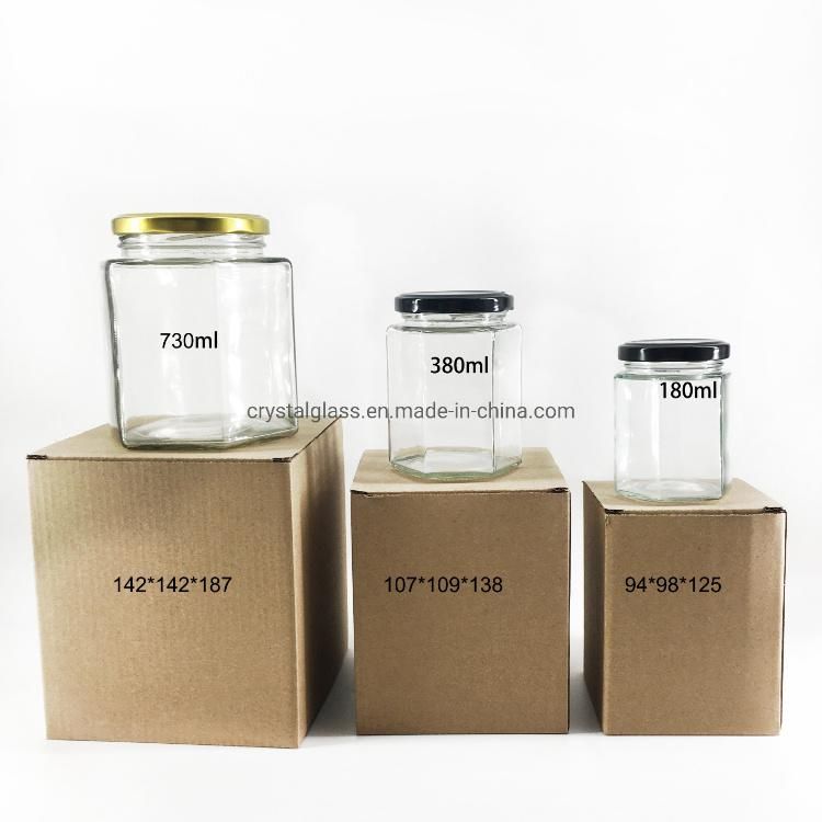 High White Glass Mini Hexagon Glass Honey Jar 45ml 60ml 65ml with Foam Packing