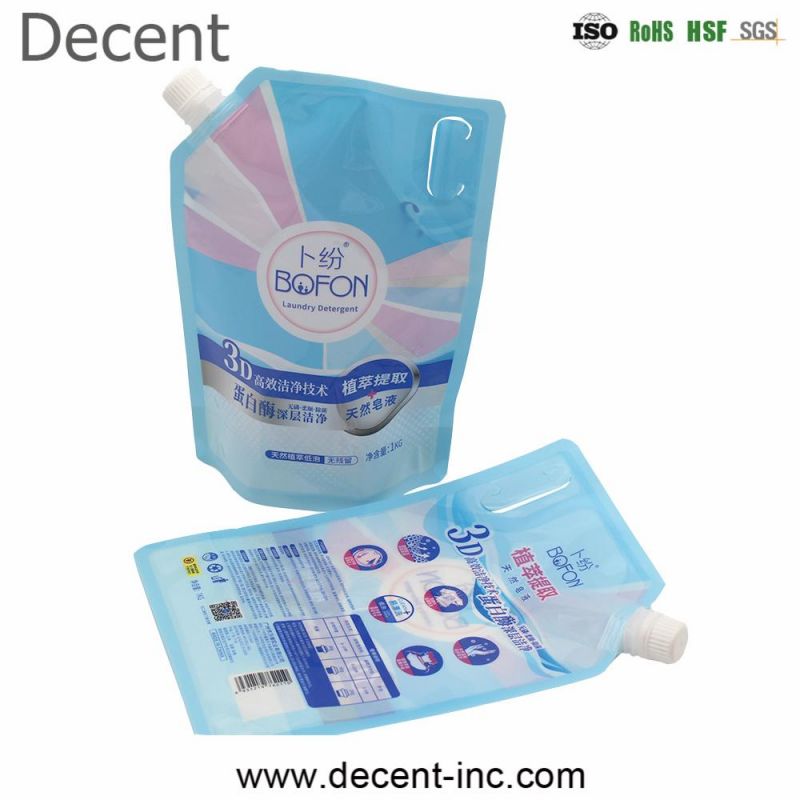 Plastic Laminated Printing Packaging Bags Water/ Cleanser/ Liquid/ Stand up Spout Pouch Round Corner & Hand-Held Hold