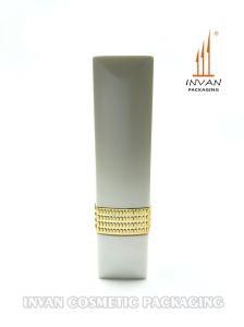 New Design Make Containers Matte White Square Lipstick Tube with Shiny Gold