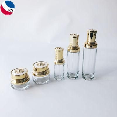 Luxury 30g 50g 30ml 50ml 100ml Cream Glass Jar Lotion Glass Pump Bottle with Gold Color Pump Cap