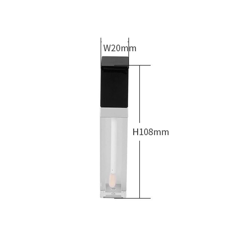 Wholesale Empty Lipgloss Tube Packaging Square Black Cover Clear Bottle Cosmetic Container Lip Gloss Tube