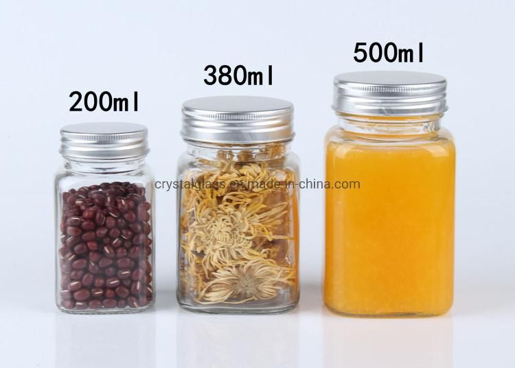 200ml 380ml 500ml Square Sealed Glass Food Jam Jar