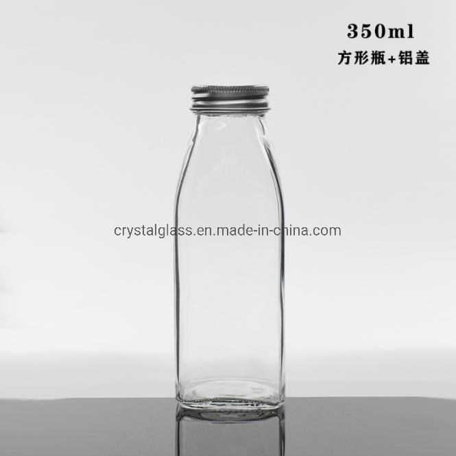 350ml Square Milk Tea Beverage Glass Bottles with Aluminium Lid