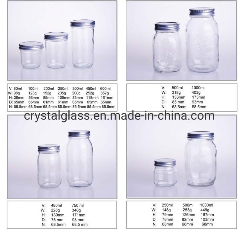 Regular Mouth 5oz 8oz 16oz 32oz OEM Customized Mason Glass Food Jar with Bands
