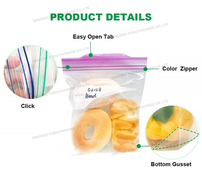 BPA Free Snack Double Reusable PE Food Frozen Storage Easy Open Tabs Zip Lock Pacakging in Color Box Grip Seal Eco Friendy Plastic Snack Ziplock Bag