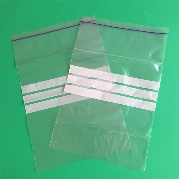 Wholesale Transparent Custom Zipper Bag with 3 White Strips Printing Writable