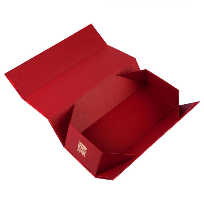 Red Folding Magnetic Logo Custom Packaging Closure Hardness Rigid Gift High Quality Box