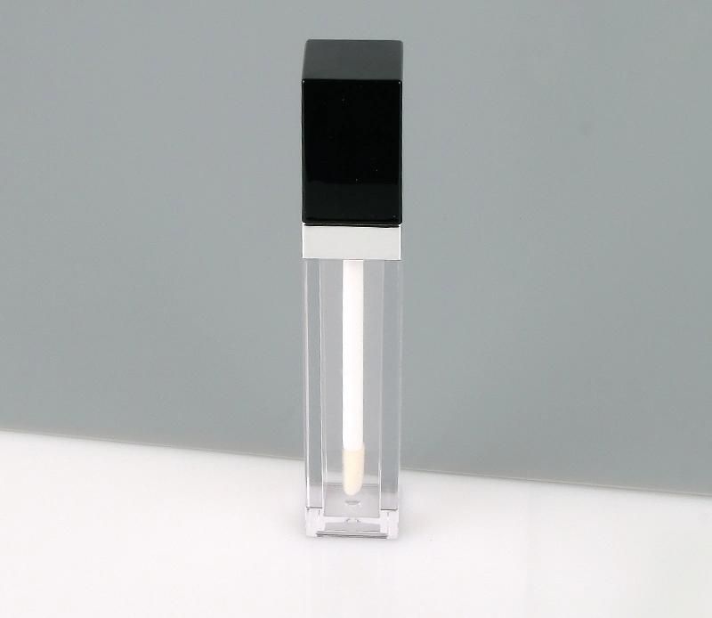 Wholesale Empty Lipgloss Tube Packaging Square Black Cover Clear Bottle Cosmetic Container Lip Gloss Tube