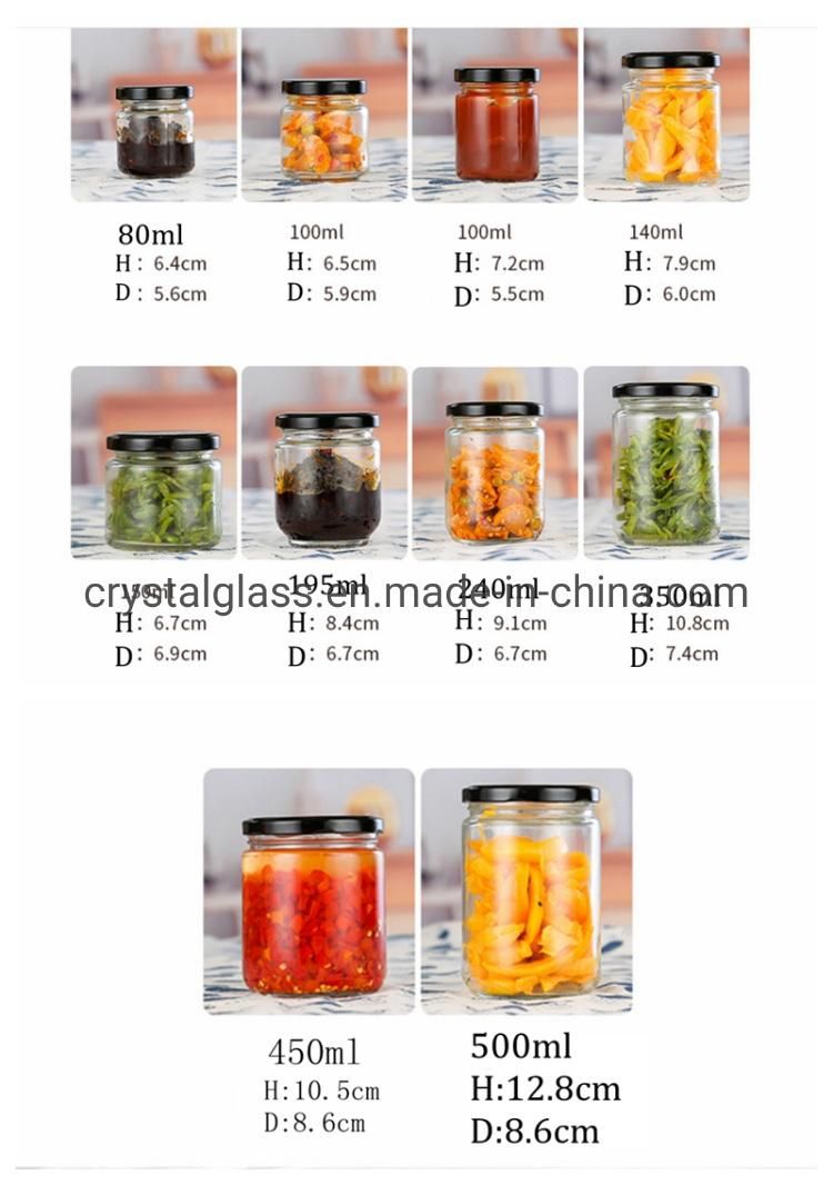 280ml 380ml 500ml Square Food Storage Glass Jar Jam Honey Glass Jar with Twist off Lid 9oz