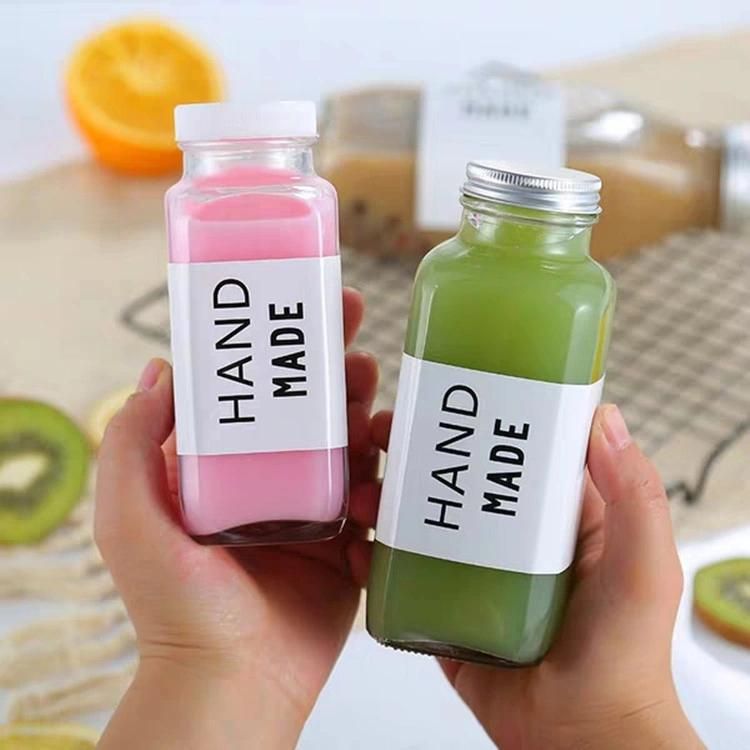 350ml 500ml Square French Fresh Juicer Glass Bottles Beverage with Plastic or Metal Lid