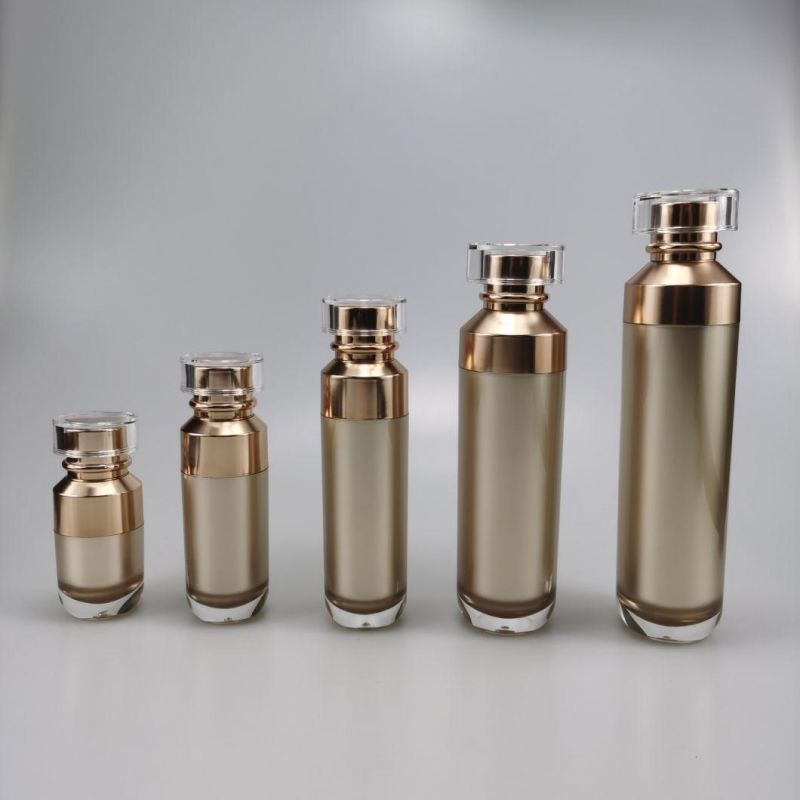 15ml 30ml 50ml 100ml 120ml Round Gold Acrylic Emulsion Bottle with Oblique Shoulder