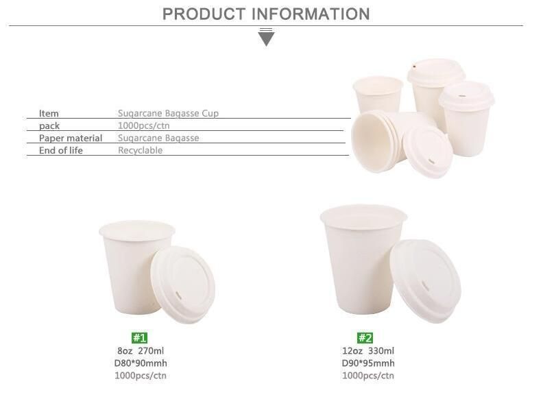 Custom 8oz 12 Oz 16oz Compostable Eco Friendly Sugarcane Bagasse Single Wall Disposable Paper Coffee Cup Hot Biodegradable Drink Cup