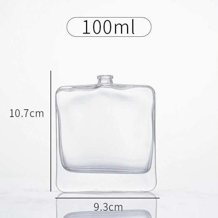 Wholesale Empty Clear Square Perfume Bottle 100ml Glass Perfume Bottle Diffuse Bottle Glass Bottle with Crimp Mouth