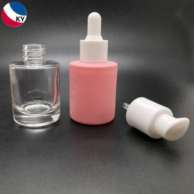 30ml Thick Bottom Matte Pink Color Glass Cosmetic Packaging