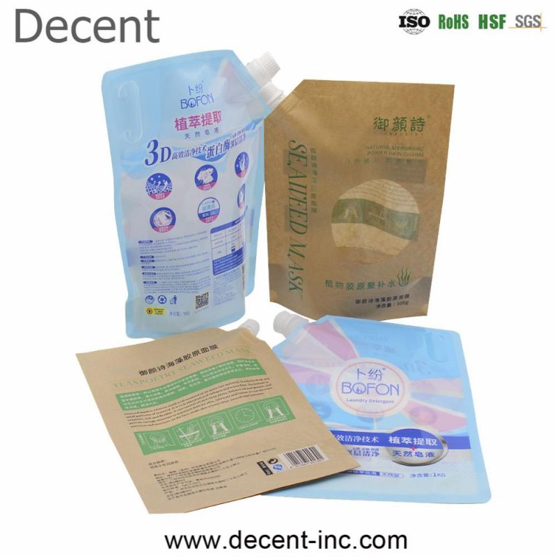 525ml 750ml 1.1L 2L Custom Printing Flexible Plastic Laundry Liquid Detergent Packaging Bag Stand up Spout Pouch