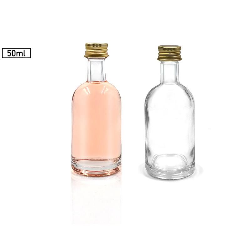 50ml 100ml Mini Round Clear Sampling Glass Wine Bottle with Cap for Promotion