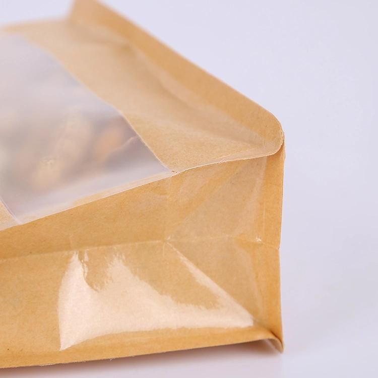 500g Eight Sides Seal Packaging Bag / Quad Seal Foil Flat Bottom Coffee Pouch with Clear Window