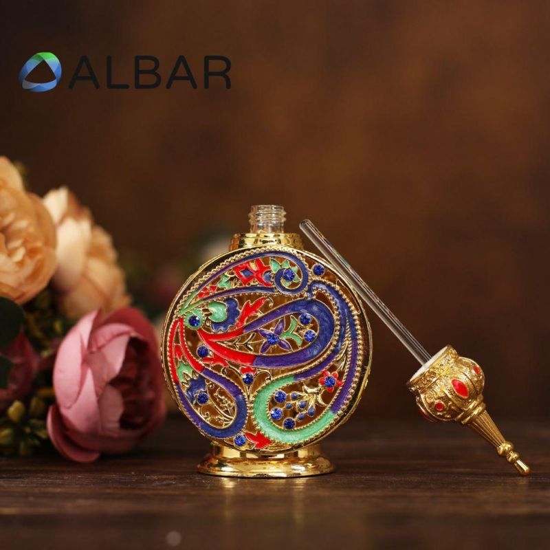 Arabian Attar Oud Handmade Zinc Colorful Perfume Bottles with Glass Hollow Tube Thick Bottom