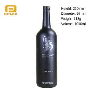 High End 1L Matt Black Vodka Bottle with Silver Color Hot Stamping 1000ml Liquor Alcohol Brandy Glass Bottles Factory in China