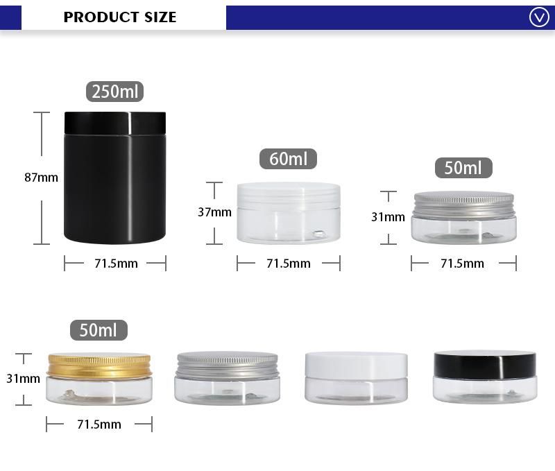 Wholesale 250ml Pet Plastic Cosmetic Cream Jar with Aluminum Lid