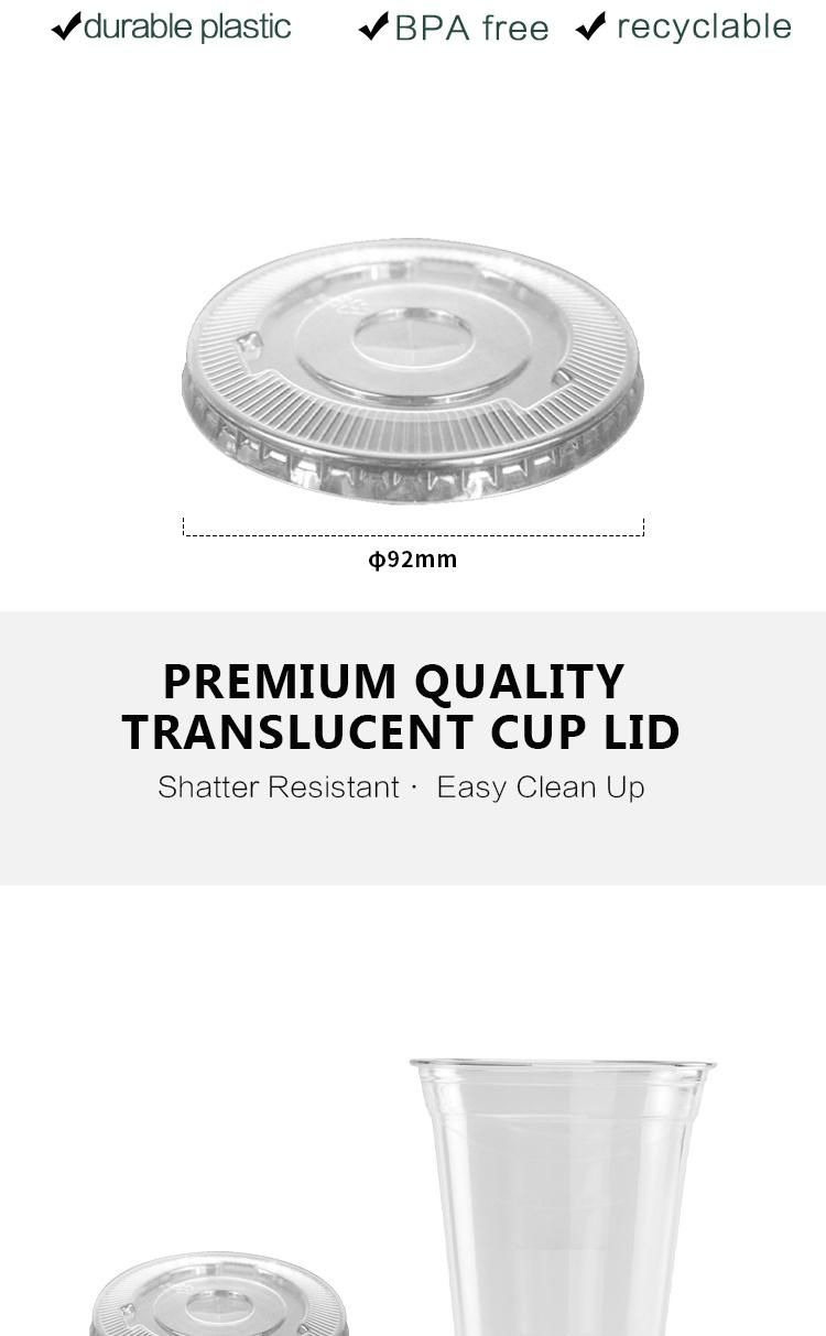 Disposable Plastic Tableware 92mm Diamter Pet Plastic Lid Flat Transparent Custom for Drinking