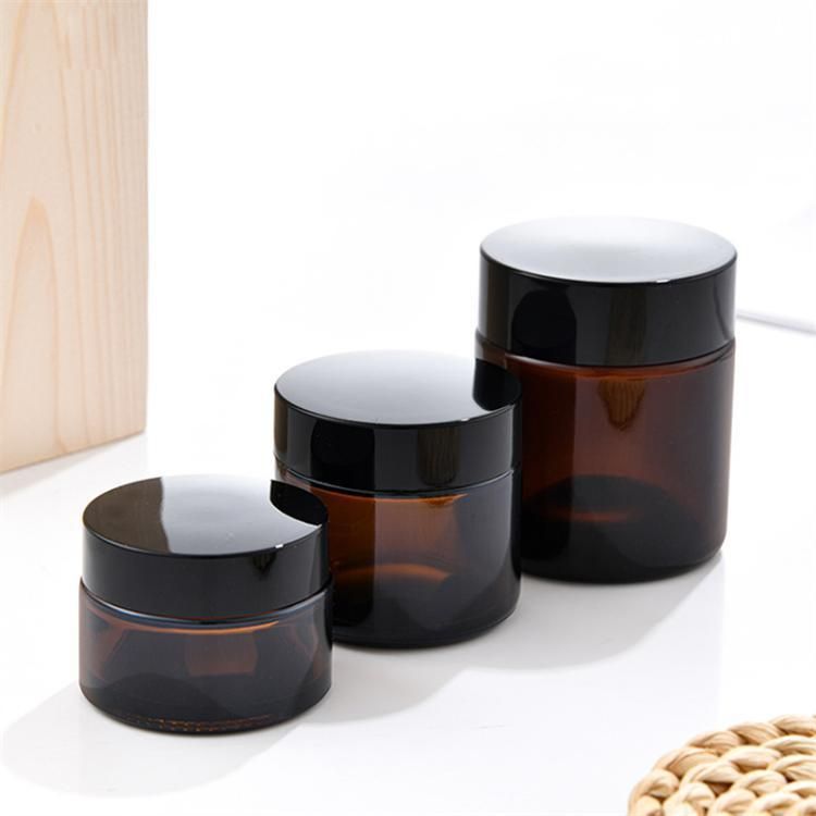 50ml 60ml 100ml Empty Amber Cosmetic Cream Jar with Black Lid Wholesale