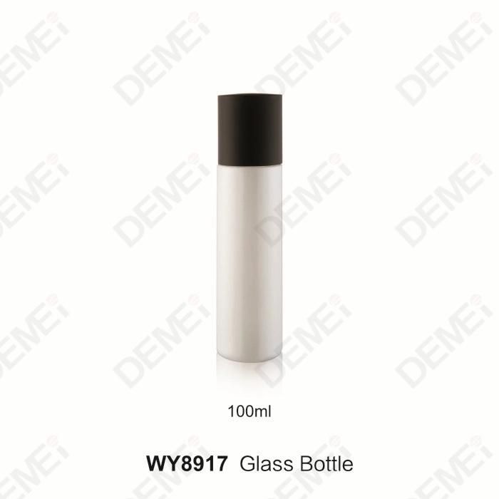 40/100/120ml 50g Cosmetic Skin Care Packaging White Straight Round Toner Lotion Glass Bottle and Cream Jar with Black Cap