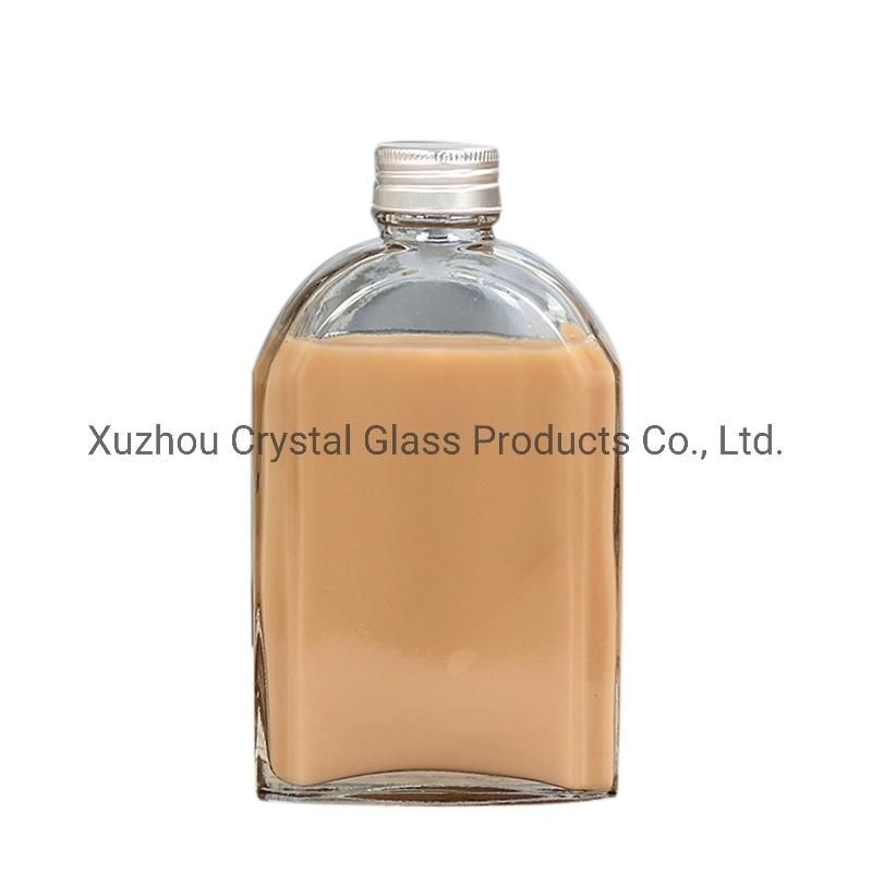 500 Ml Flat Water Milk Tea Juice Beverage Whiskey Glass Bottle with Screw Cap