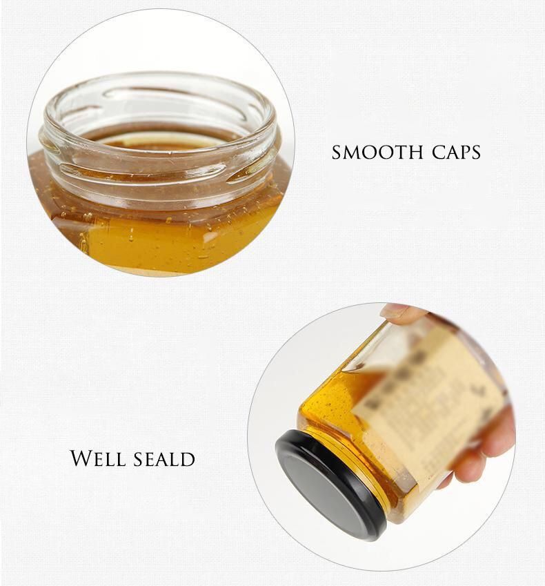 Hot Sale Wholesale Hexagonal Transparent Glass Jar for Honey and Food Storage