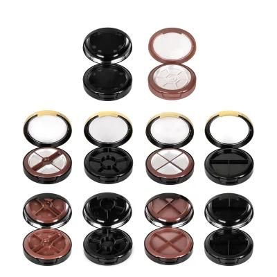 5 Hole Round Plastic Empty Black Case Makeup Box Eyeshadow Case with Mirror