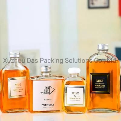 Glass Bottle for Liquor Hip Flask Flat Glass Cold Brew Coffee Juice Glass Wine Whiskey Bottle with Lids