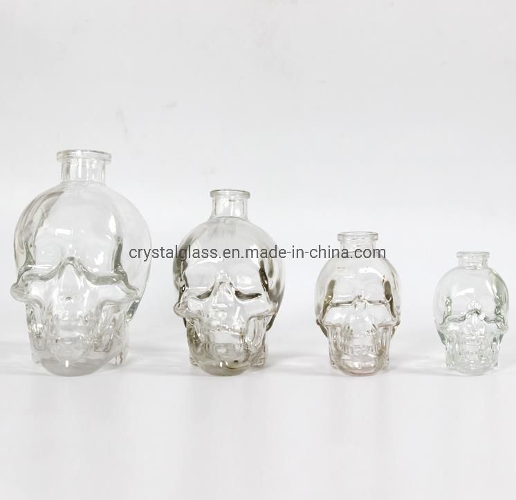 Clear Skull Shape Glass Whiskey Wine Bottle with Stopper 400ml