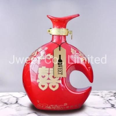 Red Coated Decal Printing Ceramic Wine Tequila Liquor Bottle