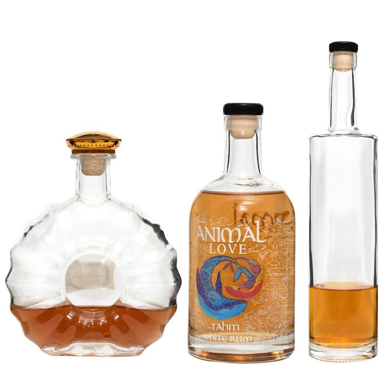 Bulk 700ml Alcoholic Whiskey Glass Flint Clear Spirit Bottles 750ml with Cork Caps