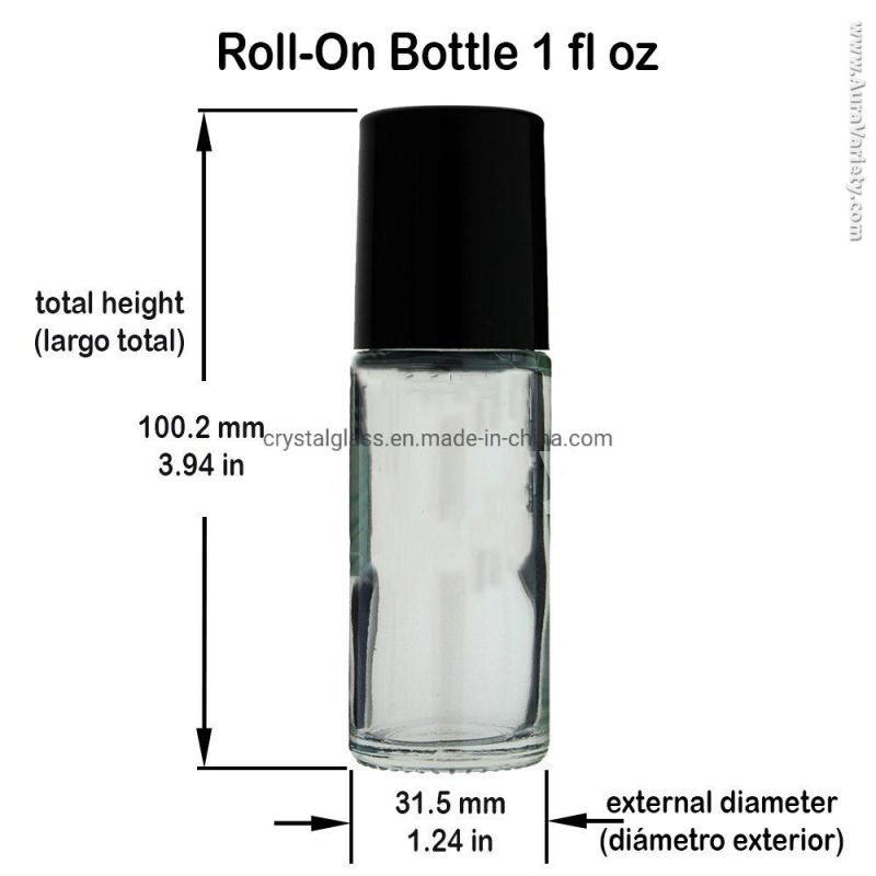 Roll on Perfume Bottle 1oz 30ml with Black Plastic Caps