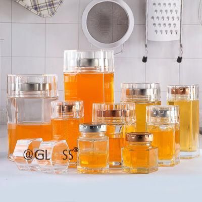 60ml Hexagon Empty Bee Honey Jar Glass with Double Lid