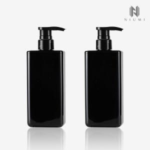 500ml Pet Square Shape Flat Shoulder Bottle Black Color Shampoo Conditioner External Pump Bottle