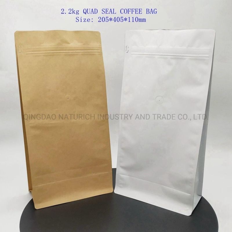 Quad Seal Kraft Paper Coffee Bag Food Packaging Bag Wholesale